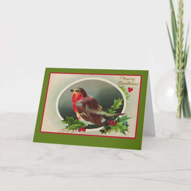 Robin Redbreast Vintage Christmas Card (Front)