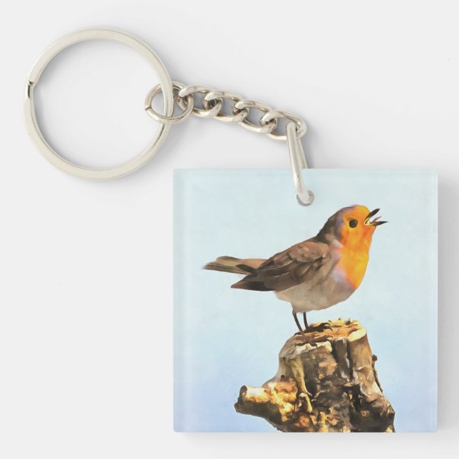 Robin singing  keychain (Front)