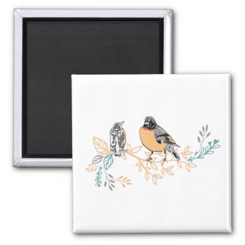 Robin Song Birds Mother Baby Magnet