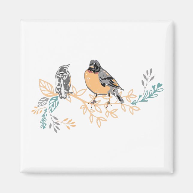 Robin Song Birds Mother Baby Magnet (Front)