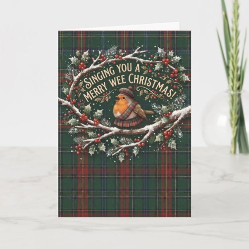 Robin Tartan Merry Christmas Card