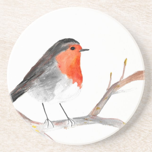 Robin watercolor Christmas winter cute Festive Coaster (Front)