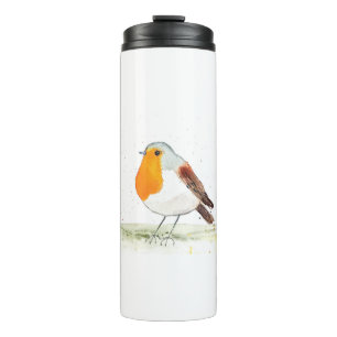 Robin watercolor winter Christmas bird woodlands  Thermal Tumbler