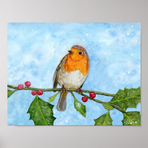 Robin Watercolour Painting  Poster