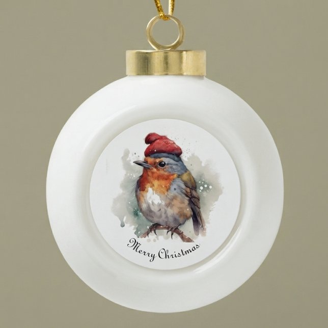 Robin Winter Delight, custom Ceramic Ball Christmas Ornament (Creator Uploaded)