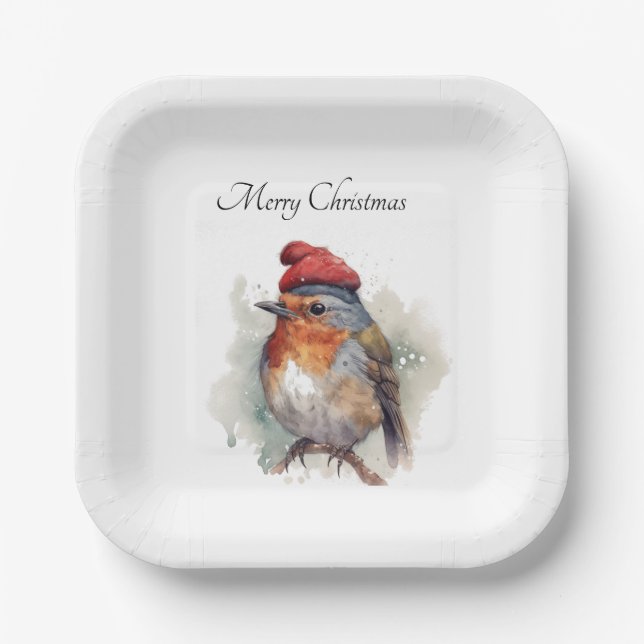Robin Winter Delight, custom Paper Plates (Front)