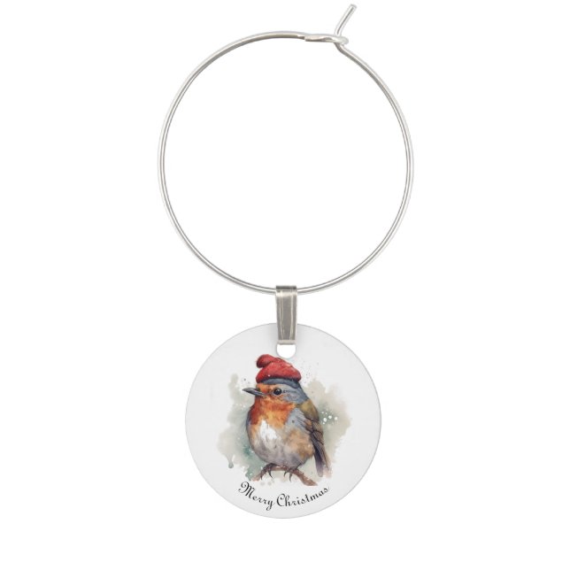 Robin Winter Delight, custom Wine Charm (Front)