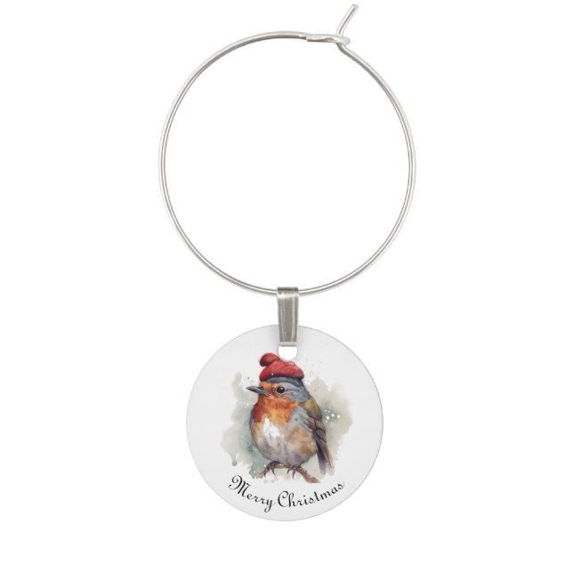 Robin Winter Delight, custom Wine Charm (Front)