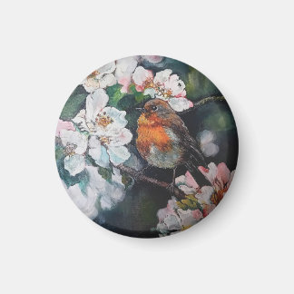 Robin with cherry blossom magnet