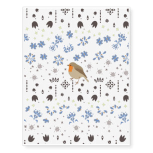 Robin With Flowers - Temporary Tattoos