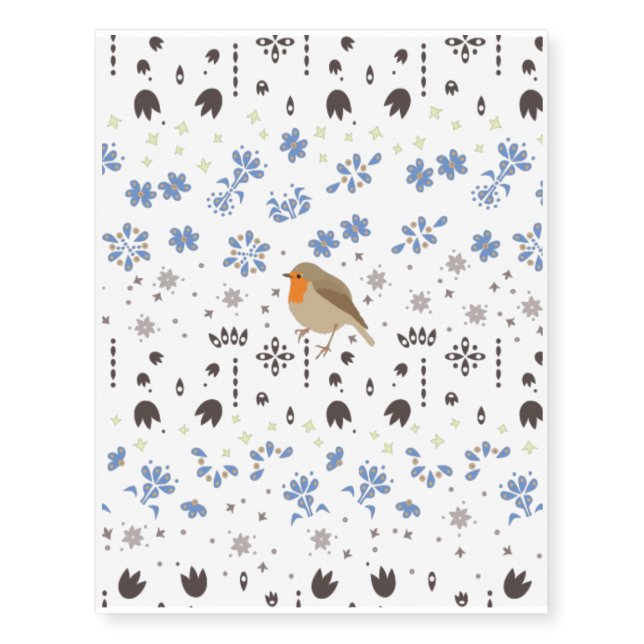Robin With Flowers - Temporary Tattoos (Front)