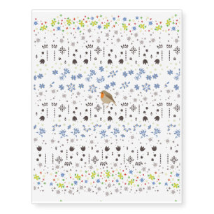 Robin With Flowers - Temporary Tattoos