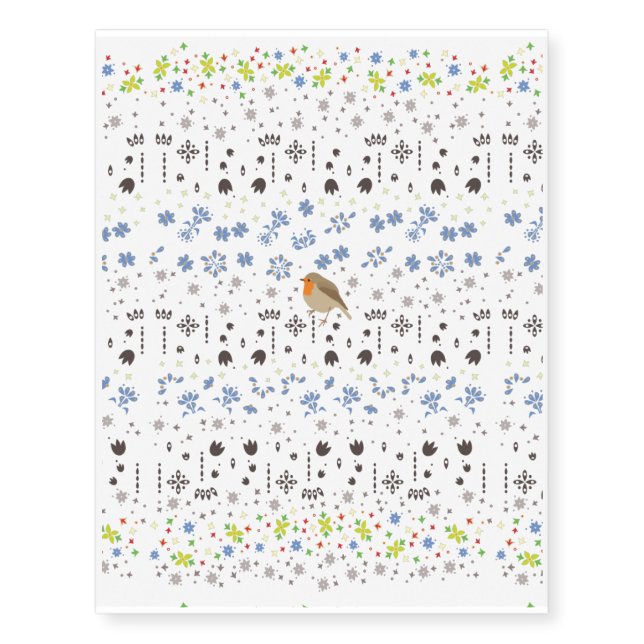 Robin With Flowers - Temporary Tattoos (Front)