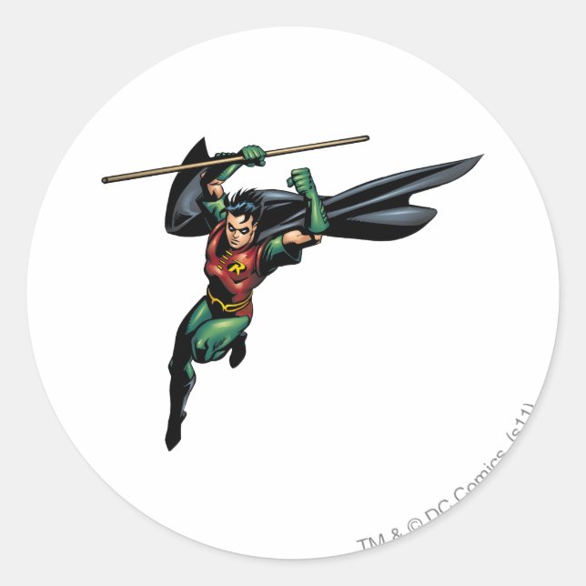 Robin with Staff - Leaps Classic Round Sticker (Front)