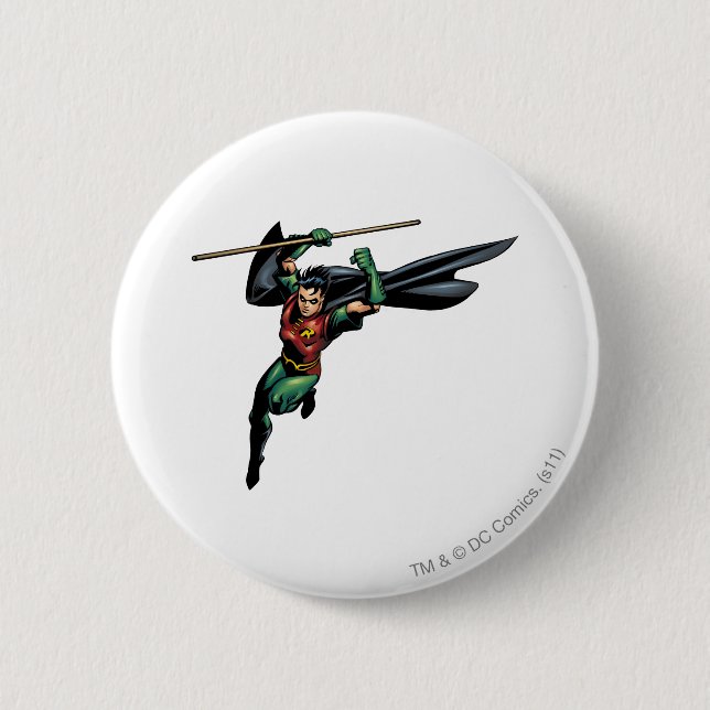 Robin with Staff - Leaps Pinback Button (Front)