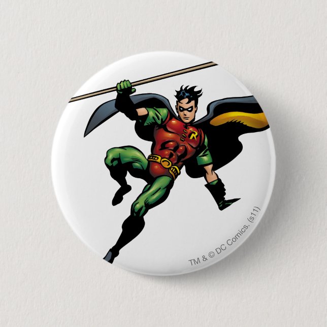 Robin with Staff Pinback Button (Front)