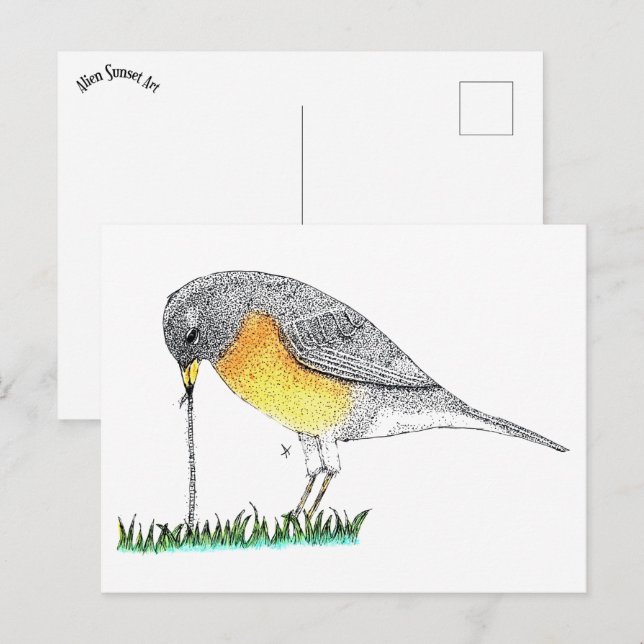 Robin with Worm Postcard (Front/Back)