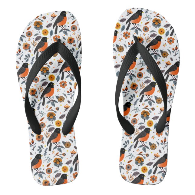 Robins And Flowers Flip Flops (Footbed)
