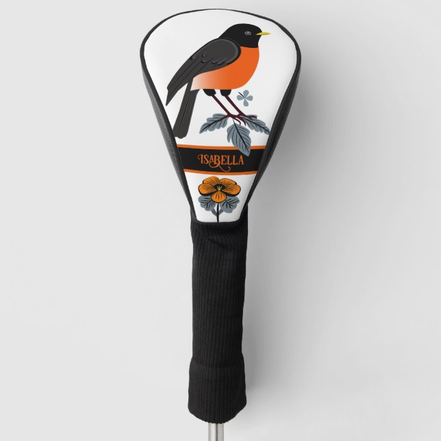 Robins And Flowers Golf Head Cover (Front)
