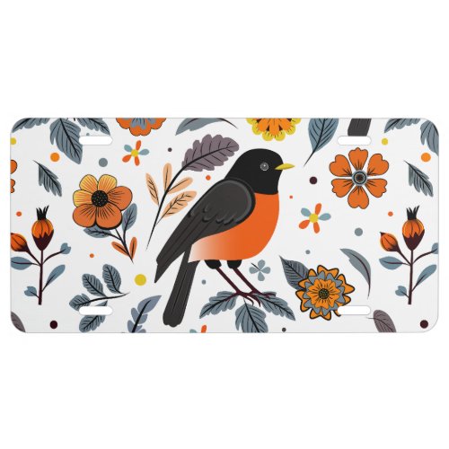 Robins And Flowers License Plate