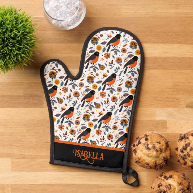 Robins And Flowers Oven Mitt (Top down)