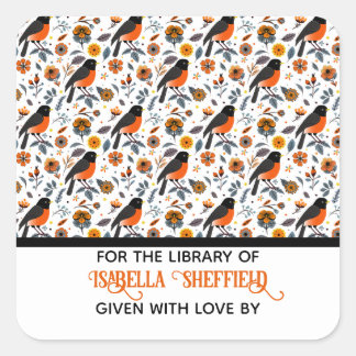 Robins And Flowers Square Sticker