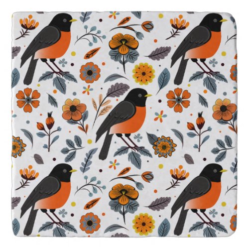 Robins And Flowers Trivet