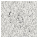 Robins and lilly flowers, black and white fabric