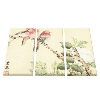 Robins and Peony japanese vintage flower birds art Canvas Print
