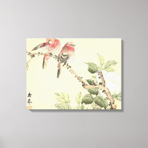 Robins and Peony japanese vintage flower birds art Canvas Print