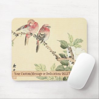 Robins and Peony japanese vintage flower birds art Mouse Pad