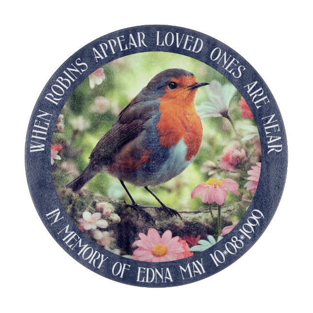 Robins Appear When Loved Ones Are Near Blue Glass Cutting Board (Front)