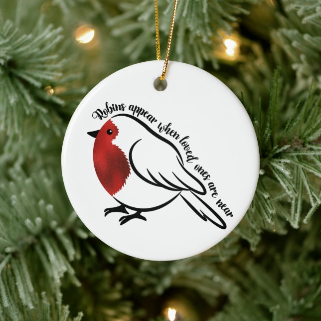 Robins appear when loved ones are near. Editable  Ceramic Ornament (Tree)