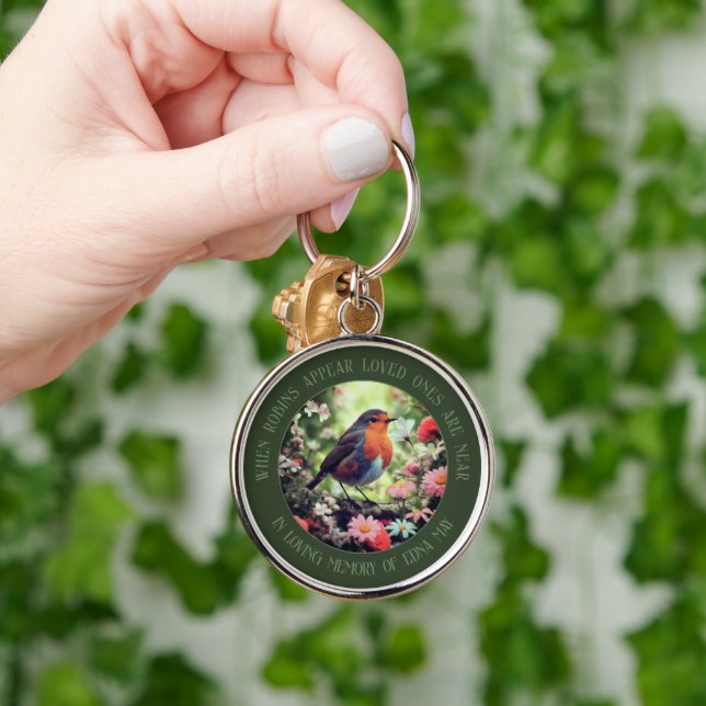 Robins Appear When Loved Ones Are Near Green Keychain (Hand)