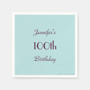 Robins Egg Blue 100th Birthday Party, Name Paper Napkins