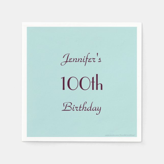 Robins Egg Blue 100th Birthday Party, Name Paper Napkins (Front)