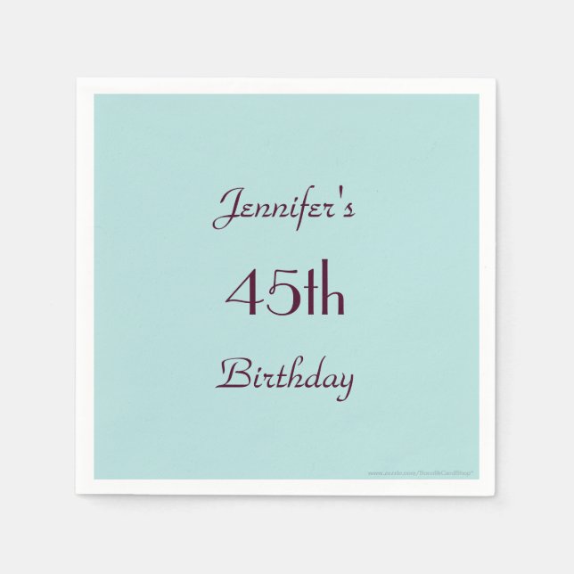 Robins Egg Blue 45th Birthday Party, Name, Paper Paper Napkins (Front)