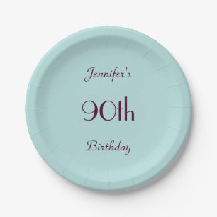 Robin's Egg Blue 90th Birthday Party Minimalist Paper Plates