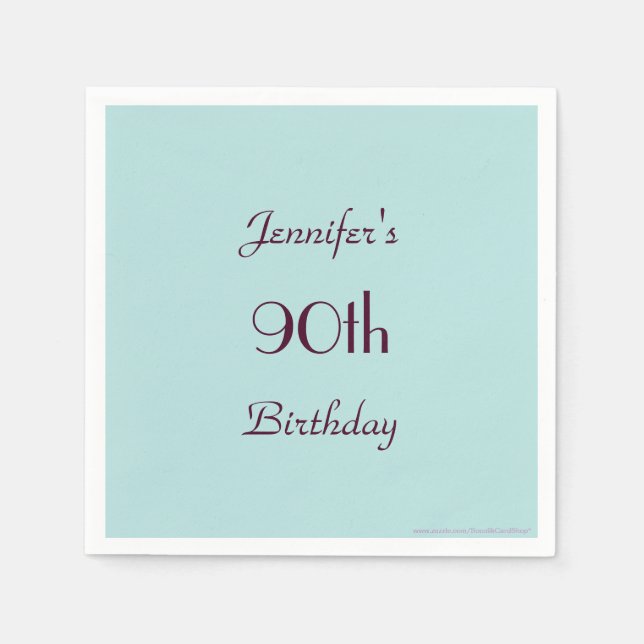 Robins Egg Blue, 90th Birthday Party, Name Paper Napkins (Front)