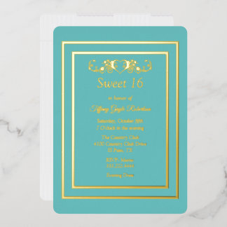 Robins Egg Blue and Foil Sweet 16 Invitation