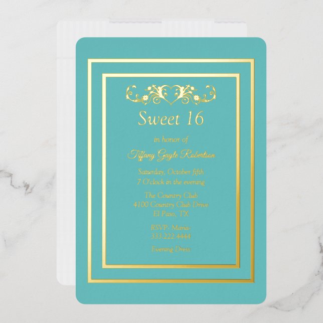 Robins Egg Blue and Foil Sweet 16 Invitation (Envelope)