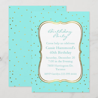 Robins Egg Blue and Gold Birthday Party Invitation