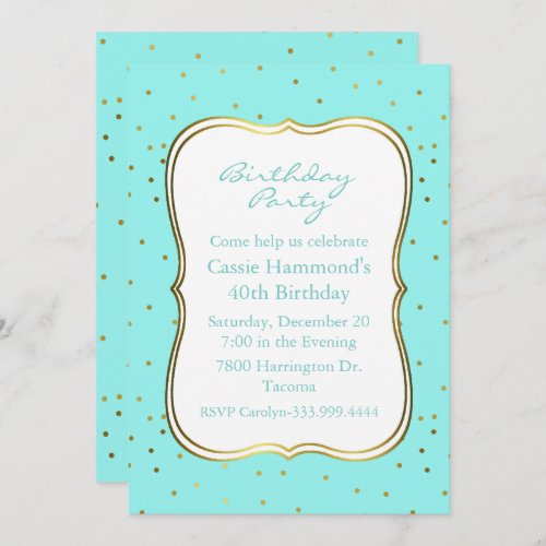 Robins Egg Blue and Gold Birthday Party Invitation