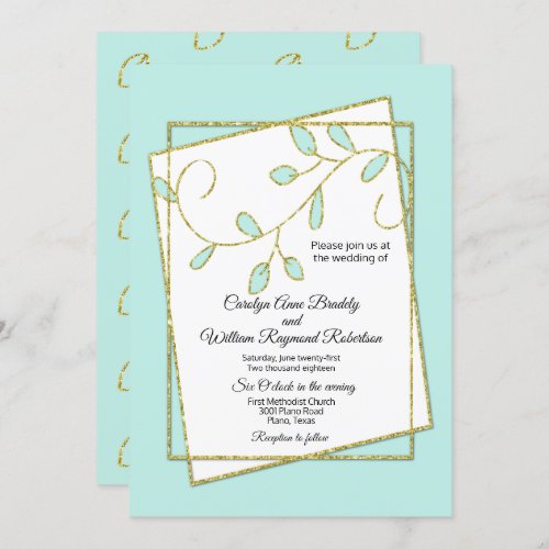 Robins Egg Blue and Gold Leaves Wedding Invitation