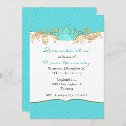 Robins Egg Blue and Gold Quinceaera Invitation