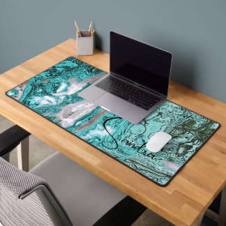 Robins Egg Blue and Gray Abstract Personalized Desk Mat