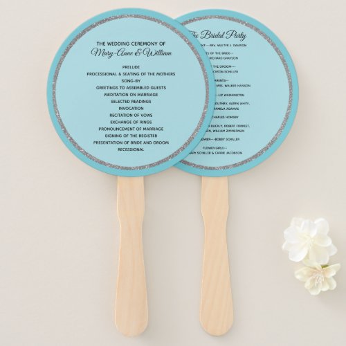 Robins Egg Blue and Silver Wedding Program Fan