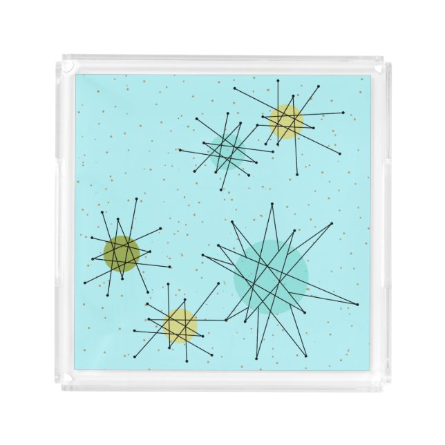 Robin's Egg Blue Atomic Starbursts Acrylic Tray (Front)