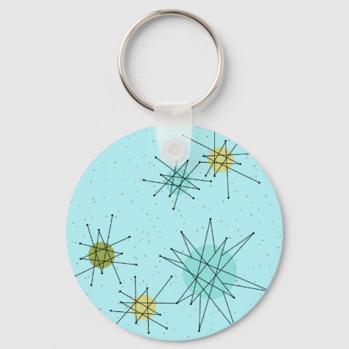 Robins Egg Blue Atomic Starbursts Button Keychain