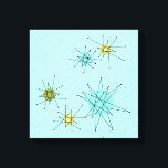 Robin's Egg Blue Atomic Starbursts Canvas Print<br><div class="desc">This Robin’s Egg Blue Iconic Atomic Starbursts Stretched Canvas Print pattern features iconic atomic starbursts. That’s right! The old school, robin’s egg blue colored background with gold speckles is the perfect backdrop for the vibrant turquoise, soothing celery, and kitschy pear green colored circles. The spots of color are sporadically placed...</div>